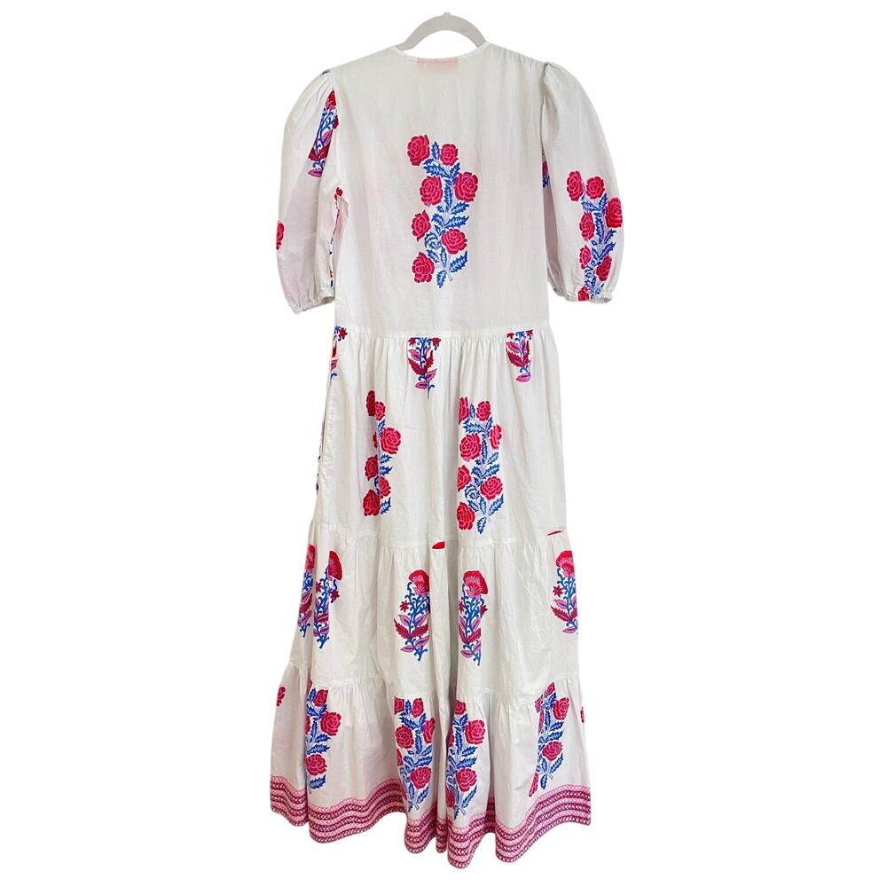 OLIPHANT Tuckernuck Pink Blue Block Print Grandiflora Puff Sleeve Maxi Dress XS - Picture 9 of 14